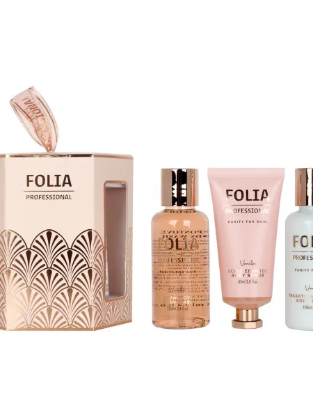 FOLIA Paper Gift Box Vanilla – Γυναικείο Σετ Δώρου με Body Wash, Body Lotion & Body Scrub