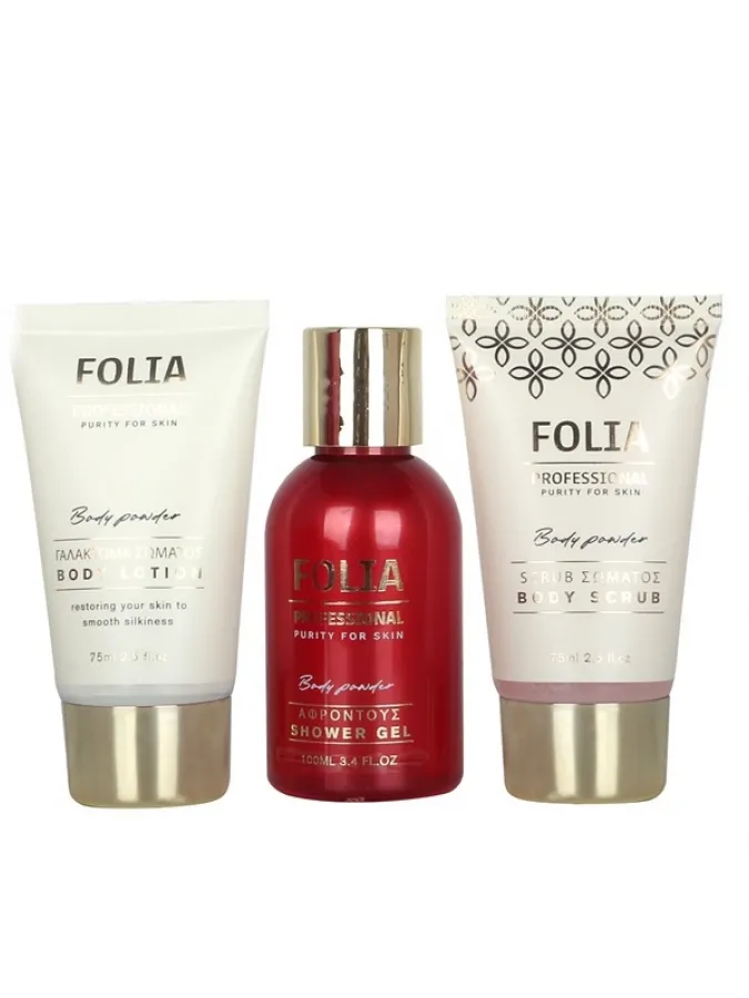 FOLIA Red Nesseser Body Powder – Γυναικείο Σετ Δώρου σε Νεσεσέρ με Shower Gel, Body Lotion & Body Scrub