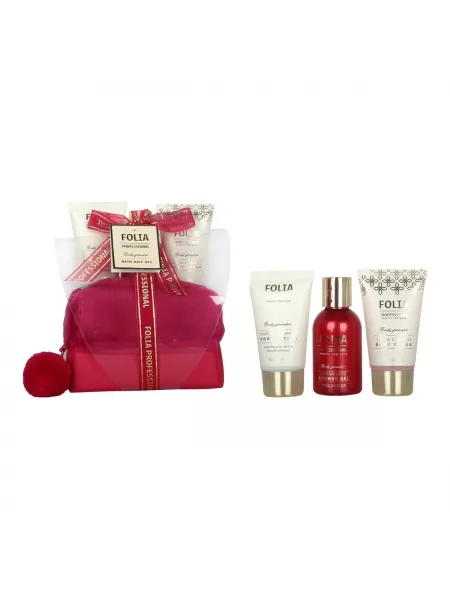 FOLIA Red Nesseser Body Powder – Γυναικείο Σετ Δώρου σε Νεσεσέρ με Shower Gel, Body Lotion & Body Scrub