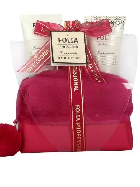 FOLIA Red Nesseser Body Powder – Γυναικείο Σετ Δώρου σε Νεσεσέρ με Shower Gel, Body Lotion & Body Scrub