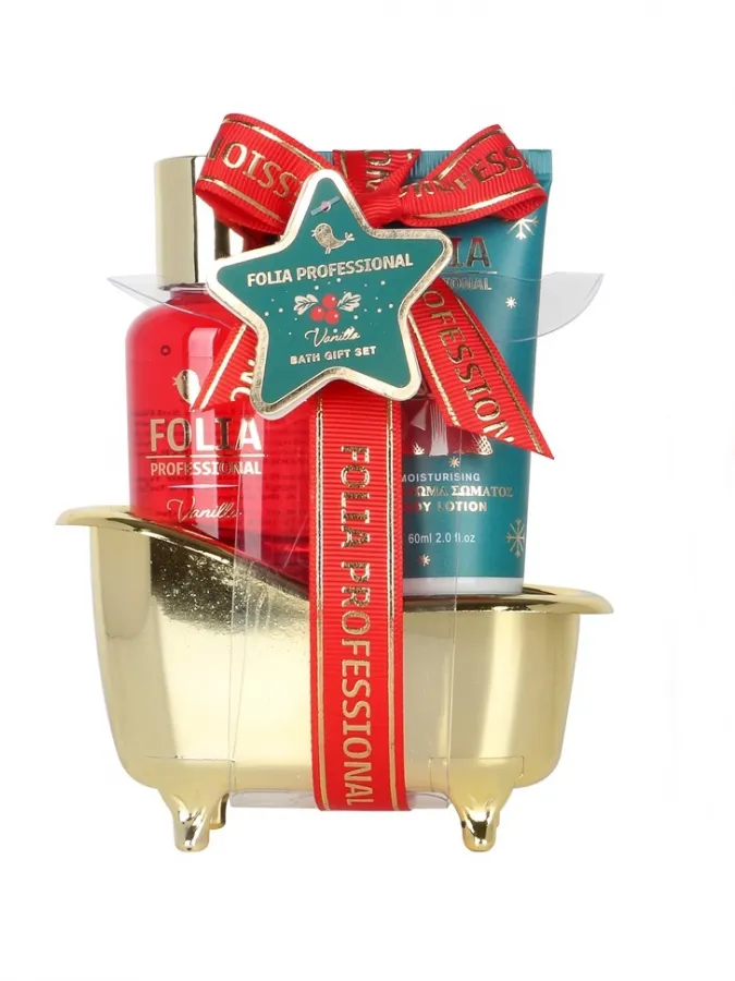 FOLIA Small Bath Tube Vanilla – Γυναικείο Σετ Δώρου σε Μπανιέρα με Shower Gel 100ml & Body Lotion 60ml