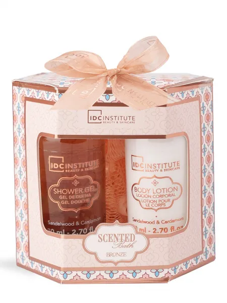 IDC Institute Scented Bronze Bathing Rituals – Γυναικείο Σετ Δώρου με Shower Gel 80ml, Body Lotion 80ml & Σφουγγάρι