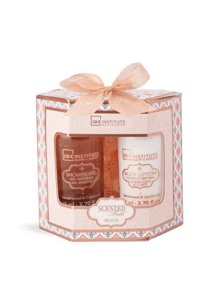 IDC Institute Scented Bronze Bathing Rituals – Γυναικείο Σετ Δώρου με Shower Gel 80ml, Body Lotion 80ml & Σφουγγάρι