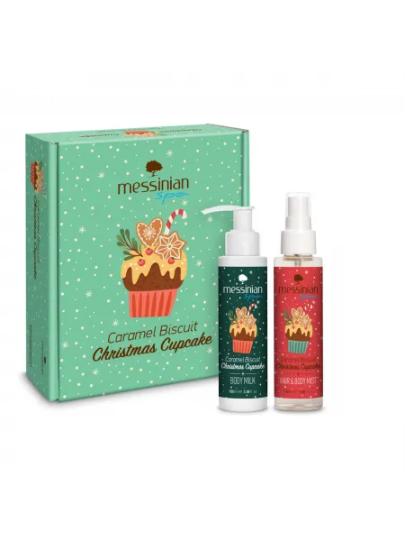 Messinian Spa Christmas Box Caramel Biscuit Christmas Cupcake 2x100ml – Σετ Δώρου Hair & Body Mist + Γαλάκτωμα Σώματος