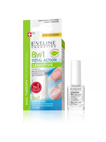 Eveline Nail Therapy Professional 8in1 Total Action Sensitive 12ml – Σκληρυντικό Νυχιών με Χαλαζία για Ευαίσθητα & Εύθραυστα Νύχια