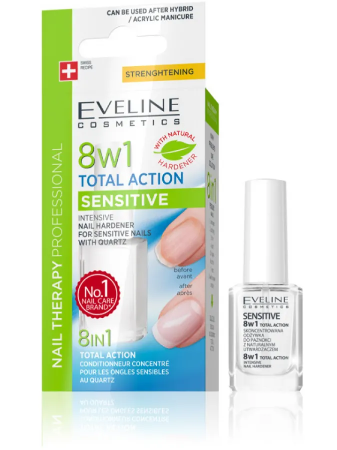 Eveline Nail Therapy Professional 8in1 Total Action Sensitive 12ml – Σκληρυντικό Νυχιών με Χαλαζία για Ευαίσθητα & Εύθραυστα Νύχια
