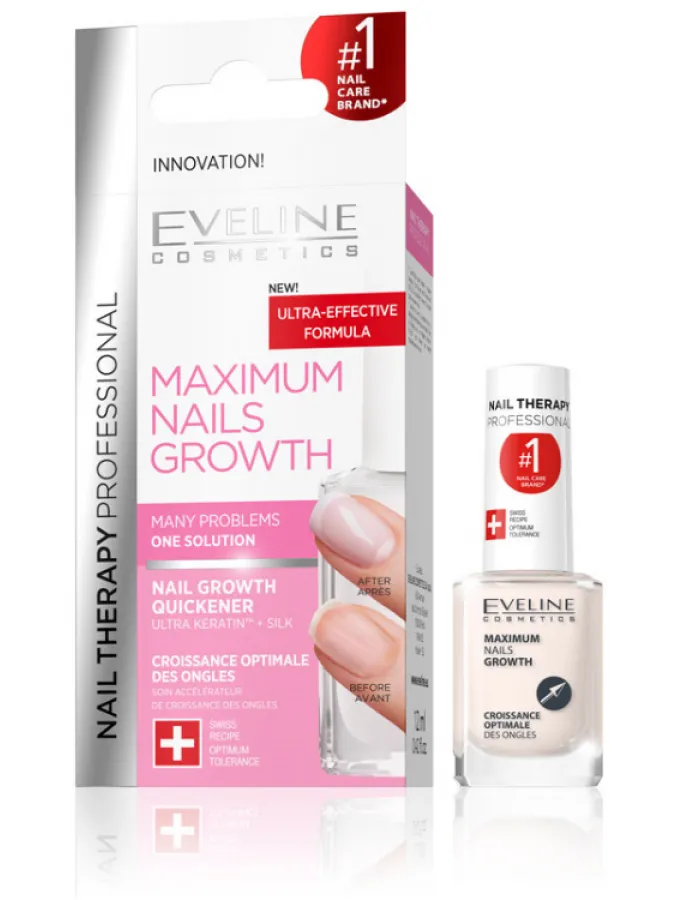 Eveline Nail Therapy Professional Maximum Nails Growth 12ml – Θεραπεία Νυχιών με Πρωτεΐνες Μεταξιού για Γρήγορη Ανάπτυξη & Ενδυνάμωση