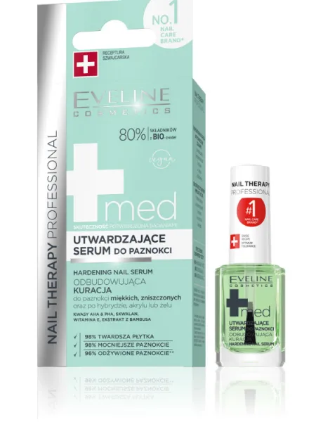 Eveline Nail Therapy Professional MED+ Hardening Nail Serum 12ml – Σκληρυντικός Ορός Νυχιών με AHA/PHA για Μαλακά & Κατεστραμμένα Νύχια