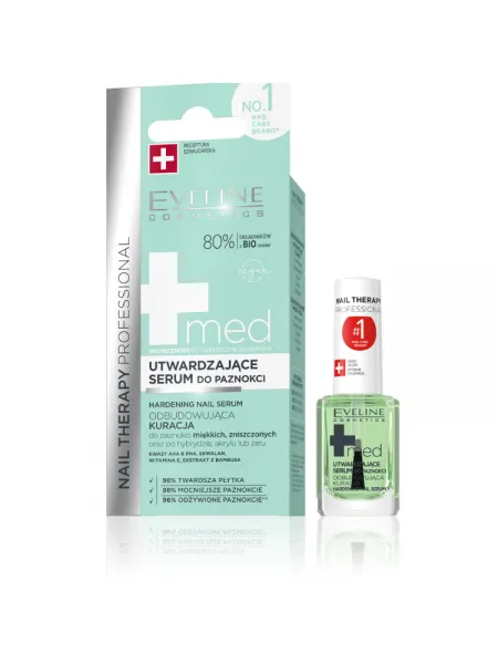 Eveline Nail Therapy Professional MED+ Hardening Nail Serum 12ml – Σκληρυντικός Ορός Νυχιών με AHA/PHA για Μαλακά & Κατεστραμμένα Νύχια