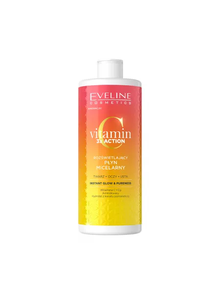 Eveline Cosmetics Vitamin C 3x Action Brightening Micellar Water 500ml – Νερό Micellar με Βιταμίνη C για Καθαρισμό, Ντεμακιγιάζ & Λάμψη