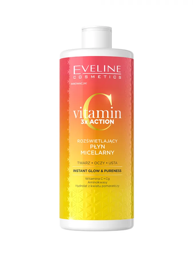 Eveline Cosmetics Vitamin C 3x Action Brightening Micellar Water 500ml – Νερό Micellar με Βιταμίνη C για Καθαρισμό, Ντεμακιγιάζ & Λάμψη