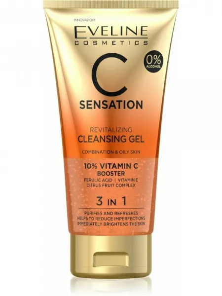 Eveline Cosmetics C Sensation Revitalizing Cleansing Gel 3in1 150ml – Καθαριστικό Gel Προσώπου με Βιταμίνη C για Βαθύ Καθαρισμό, Λιπαρότητα & Λάμψη