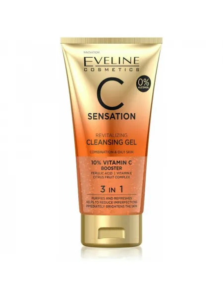 Eveline Cosmetics C Sensation Revitalizing Cleansing Gel 3in1 150ml – Καθαριστικό Gel Προσώπου με Βιταμίνη C για Βαθύ Καθαρισμό, Λιπαρότητα & Λάμψη