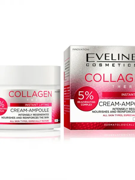 Eveline Cosmetics Collagen Therapy Cream-Ampoule 50ml – Κρέμα Προσώπου με Κολλαγόνο για Σύσφιξη, Ελαστικότητα & Ενυδάτωση