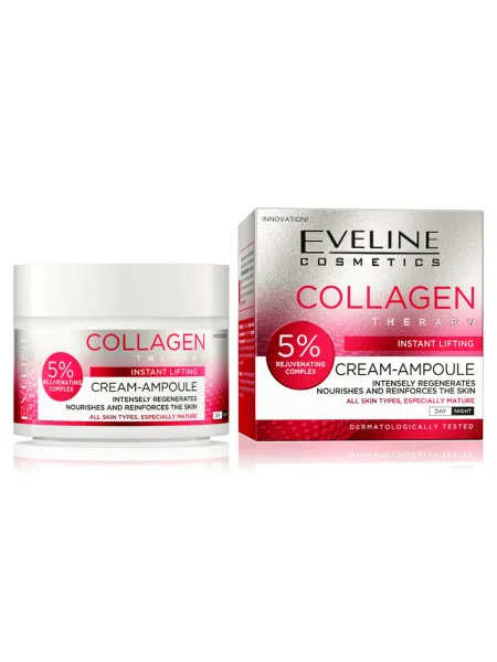 Eveline Cosmetics Collagen Therapy Cream-Ampoule 50ml – Κρέμα Προσώπου με Κολλαγόνο για Σύσφιξη, Ελαστικότητα & Ενυδάτωση