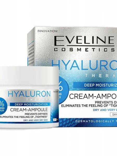 Eveline Cosmetics Hyaluron Therapy Cream-Ampoule 50ml – Κρέμα Προσώπου με Υαλουρονικό Οξύ για Βαθιά Ενυδάτωση, Ξηρότητα & Ενίσχυση Επιδερμιδικού Φραγμού