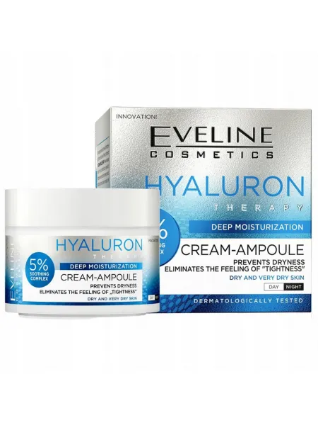 Eveline Cosmetics Hyaluron Therapy Cream-Ampoule 50ml – Κρέμα Προσώπου με Υαλουρονικό Οξύ για Βαθιά Ενυδάτωση, Ξηρότητα & Ενίσχυση Επιδερμιδικού Φραγμού