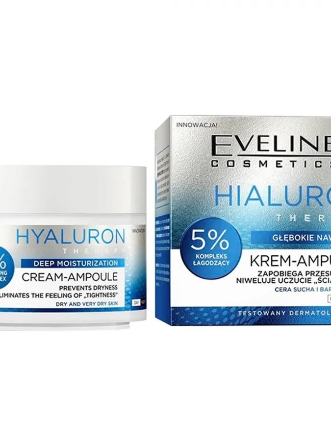 Eveline Cosmetics Hyaluron Therapy Cream-Ampoule 50ml – Κρέμα Προσώπου με Υαλουρονικό Οξύ για Βαθιά Ενυδάτωση, Ξηρότητα & Ενίσχυση Επιδερμιδικού Φραγμού