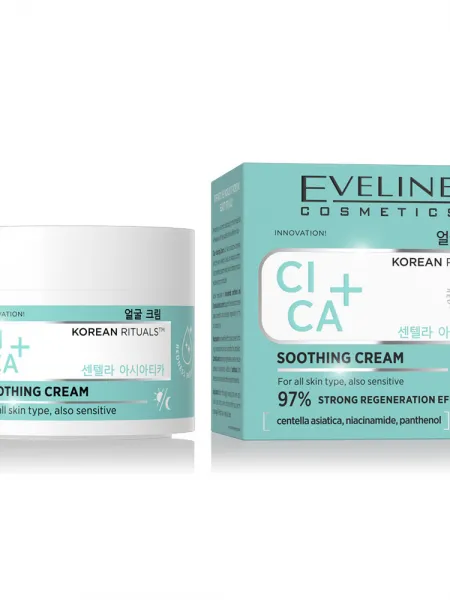 Eveline Cosmetics Korean Rituals Cica+ Soothing Face Cream 50ml – Καταπραϋντική Κρέμα Προσώπου με CICA & Νιασιναμίδη για Κοκκινίλα, Ενυδάτωση & Ενίσχυση Επιδερμιδικού Φραγμού