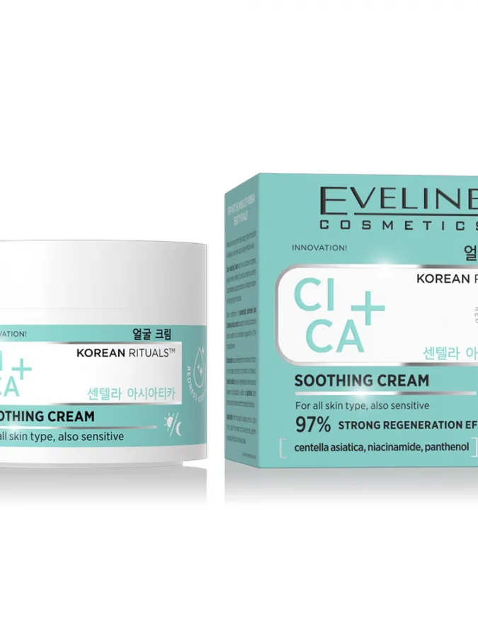 Eveline Cosmetics Korean Rituals Cica+ Soothing Face Cream 50ml – Καταπραϋντική Κρέμα Προσώπου με CICA & Νιασιναμίδη για Κοκκινίλα, Ενυδάτωση & Ενίσχυση Επιδερμιδικού Φραγμού