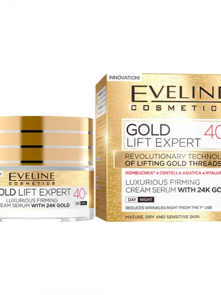 Eveline Cosmetics Gold Lift Expert Luxurious Firming Cream-Serum Day & Night 40+ 50ml – Κρέμα Προσώπου με 24Κ Χρυσό για Σύσφιξη, Ρυτίδες, Λάμψη