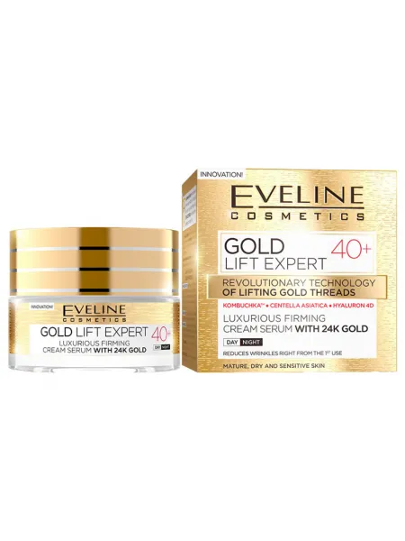 Eveline Cosmetics Gold Lift Expert Luxurious Firming Cream-Serum Day & Night 40+ 50ml – Κρέμα Προσώπου με 24Κ Χρυσό για Σύσφιξη, Ρυτίδες, Λάμψη