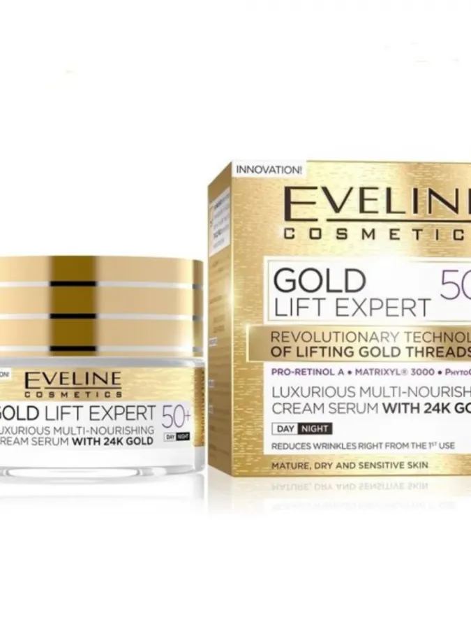 Eveline Cosmetics Gold Lift Expert Luxurious Multi-Nourishing Cream-Serum Day & Night 50+ 50ml – Κρέμα Προσώπου με 24Κ Χρυσό για Θρέψη, Σύσφιξη, Ρυτίδες