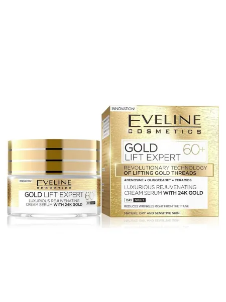 Eveline Cosmetics Gold Lift Expert Luxurious Rejuvenating Cream-Serum Day & Night 60+ 50ml – Κρέμα Προσώπου με 24Κ Χρυσό για Σύσφιξη, Θρέψη, Ρυτίδες