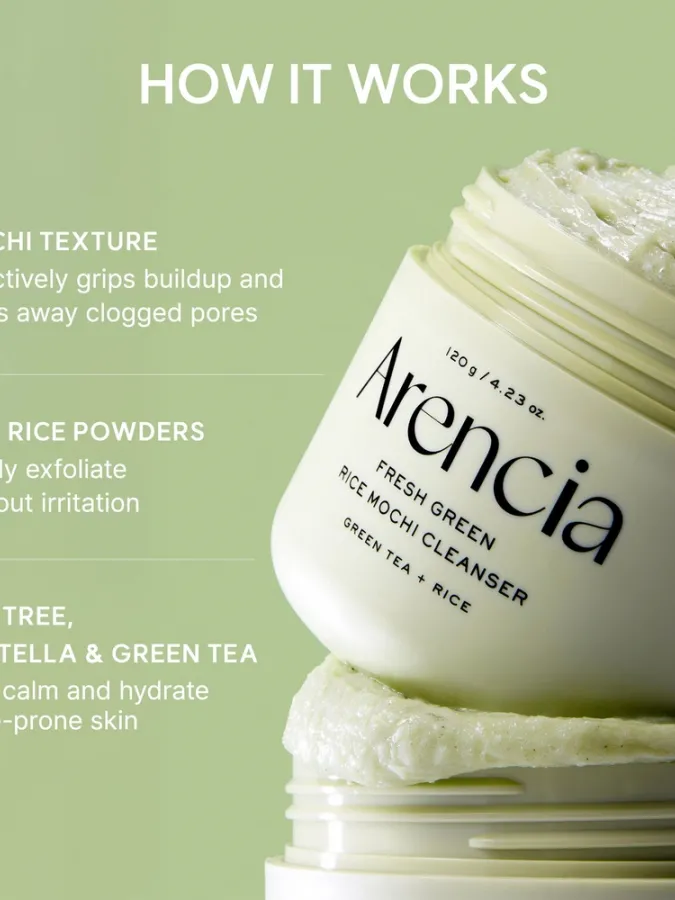 Arencia Fresh Green Rice Mochi Cleanser 120g – Καθαριστικό Προσώπου με Ρύζι για Πόρους, Μαύρα Στίγματα & Λιπαρότητα