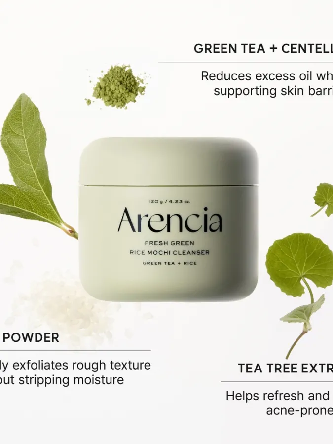 Arencia Fresh Green Rice Mochi Cleanser 120g – Καθαριστικό Προσώπου με Ρύζι για Πόρους, Μαύρα Στίγματα & Λιπαρότητα