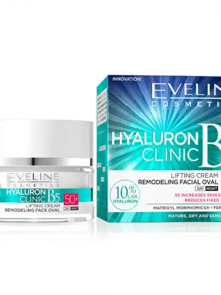 Eveline Cosmetics Hyaluron Clinic B5 Lifting Cream Remodeling Facial Oval 50+ 50ml – Κρέμα Προσώπου για Σύσφιξη, Ρυτίδες & Ενυδάτωση