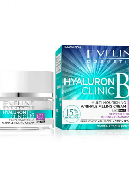 Eveline Cosmetics Hyaluron Clinic B5 Multi-Nourishing Wrinkle Filling Cream 60+ 50ml – Κρέμα Προσώπου για Ενυδάτωση, Σύσφιξη & Αντιρυτιδική Φροντίδα