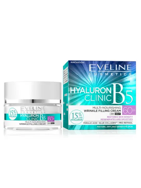 Eveline Cosmetics Hyaluron Clinic B5 Multi-Nourishing Wrinkle Filling Cream 60+ 50ml – Κρέμα Προσώπου για Ενυδάτωση, Σύσφιξη & Αντιρυτιδική Φροντίδα