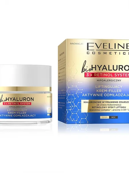 Eveline Cosmetics Bio Hyaluron 3X Retinol System Lifting Actively Rejuvenating Day & Night Face Cream 50+ 50ml – Κρέμα Προσώπου για Σύσφιξη, Ρυτίδες & Ενυδάτωση