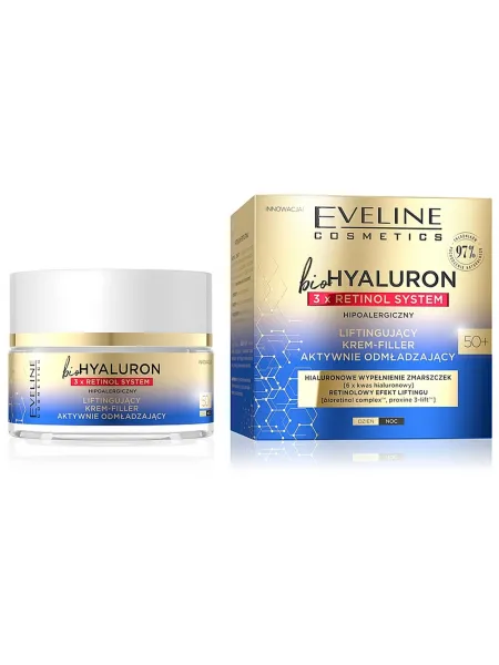 Eveline Cosmetics Bio Hyaluron 3X Retinol System Lifting Actively Rejuvenating Day & Night Face Cream 50+ 50ml – Κρέμα Προσώπου για Σύσφιξη, Ρυτίδες & Ενυδάτωση