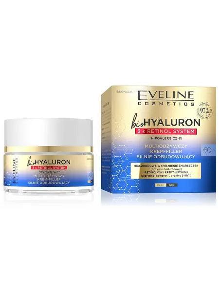 Eveline Cosmetics Bio Hyaluron 3X Retinol System Multi-Nourishing Intensely Restoring Day & Night Face Cream 60+ 50ml – Κρέμα Προσώπου για Θρέψη, Σύσφιξη & Ρυτίδες