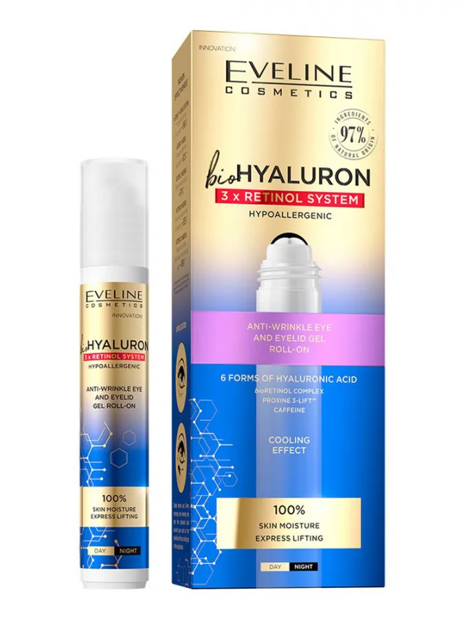Eveline Cosmetics Bio Hyaluron 3X Retinol System Roll-on 15ml – Roll-on Gel Ματιών με Υαλουρονικό Οξύ & Ρετινόλη για Ρυτίδες, Μαύρους Κύκλους & Πρήξιμο Eveline Cosmetics Bio Hyaluron 3X Retinol System Roll-on 15ml – Roll-on Gel Ματιών με Υαλουρονικό Οξύ & Ρετινόλη για Ρυτίδες, Μαύρους Κύκλους & Πρήξιμο