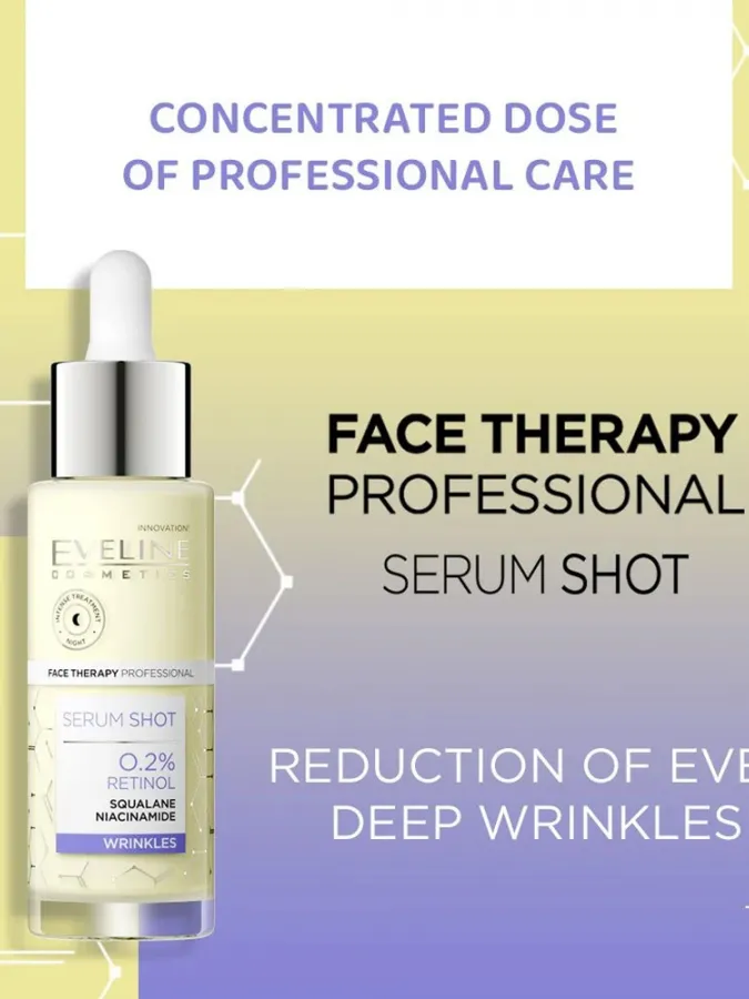 Eveline Cosmetics Face Therapy Professional Serum Shot 0.2% Retinol Treatment 30ml – Αντιγηραντικός Ορός Προσώπου για Ρυτίδες, Σύσφιξη & Ομοιόμορφο Τόνο