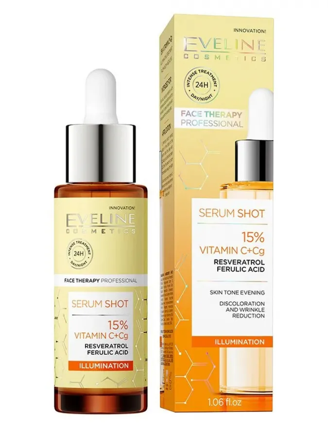 Eveline Cosmetics Serum Shot 15% Vitamin C+Cg Illuminating Treatment 30ml – Ορός Προσώπου για Λάμψη, Δυσχρωμίες & Ομοιόμορφο Τόνο