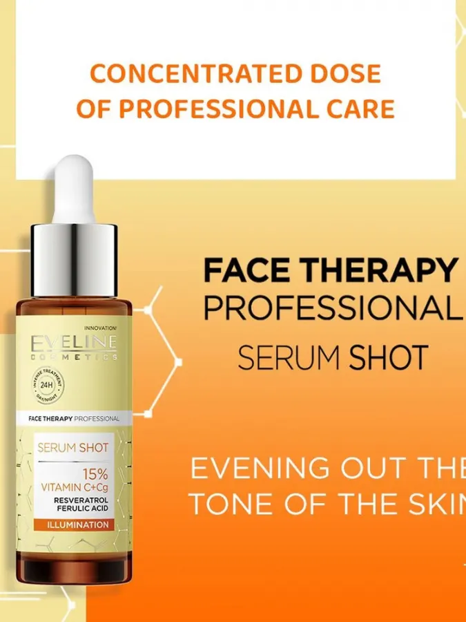 Eveline Cosmetics Serum Shot 15% Vitamin C+Cg Illuminating Treatment 30ml – Ορός Προσώπου για Λάμψη, Δυσχρωμίες & Ομοιόμορφο Τόνο