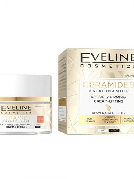 Eveline Cosmetics Ceramides & Niacinamide Actively Firming Lifting Cream Day & Night 50+ 50ml – Κρέμα Προσώπου με Ceramides & Νιασιναμίδη για Σύσφιξη, Ρυτίδες & Ομοιόμορφο Τόνο