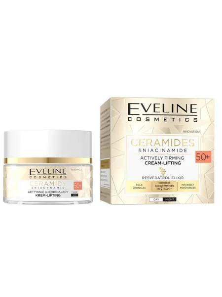 Eveline Cosmetics Ceramides & Niacinamide Actively Firming Lifting Cream Day & Night 50+ 50ml – Κρέμα Προσώπου με Ceramides & Νιασιναμίδη για Σύσφιξη, Ρυτίδες & Ομοιόμορφο Τόνο