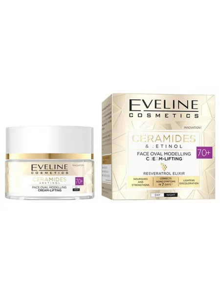 Eveline Cosmetics Ceramides & Retinol Face Oval Modeling Lifting Cream Day & Night 70+ 50ml – Κρέμα Προσώπου με Ceramides & Ρετινόλη για Σύσφιξη, Ρυτίδες & Ελαστικότητα