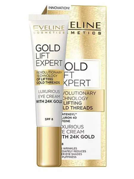 Eveline Cosmetics Gold Lift Expert Luxurious Golden Eye & Lip Contour Cream 50+/70+ SPF8 15ml – Κρέμα Ματιών με 24Κ Χρυσό για Σύσφιξη, Ρυτίδες & Μαύρους Κύκλους