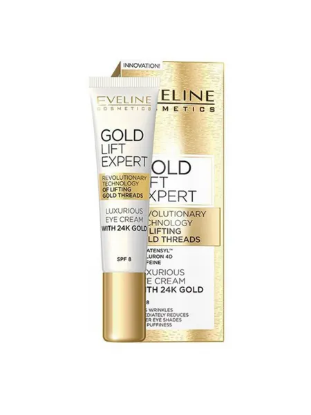Eveline Cosmetics Gold Lift Expert Luxurious Golden Eye & Lip Contour Cream 50+/70+ SPF8 15ml – Κρέμα Ματιών με 24Κ Χρυσό για Σύσφιξη, Ρυτίδες & Μαύρους Κύκλους