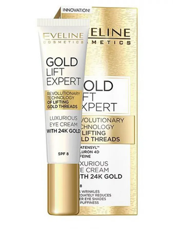 Eveline Cosmetics Gold Lift Expert Luxurious Golden Eye & Lip Contour Cream 50+/70+ SPF8 15ml – Κρέμα Ματιών με 24Κ Χρυσό για Σύσφιξη, Ρυτίδες & Μαύρους Κύκλους