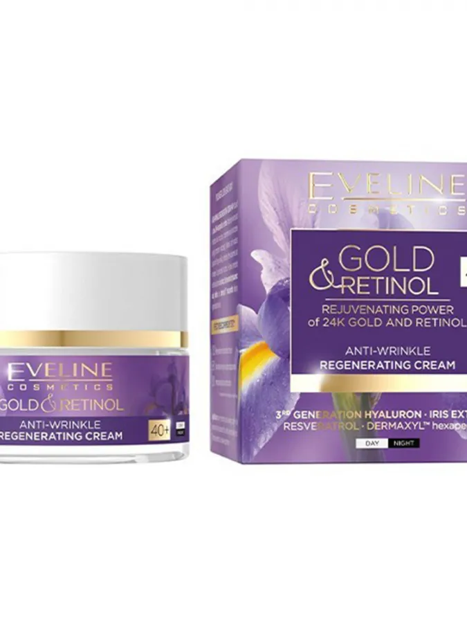 Eveline Cosmetics Gold & Retinol Anti-Wrinkle Regenerating Day & Night Face Cream 40+ 50ml – Κρέμα Προσώπου με Ρετινόλη και 24Κ Χρυσό για Επανόρθωση, Ρυτίδες, Ενυδάτωση