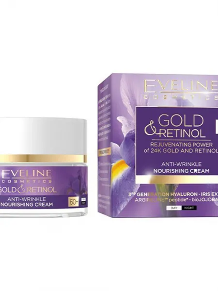 Eveline Cosmetics Gold & Retinol Anti-Wrinkle Nourishing Day & Night Face Cream 60+ 50ml – Κρέμα Προσώπου με Ρετινόλη και 24Κ Χρυσό για Θρέψη, Σύσφιξη, Ρυτίδες