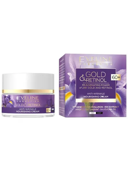 Eveline Cosmetics Gold & Retinol Anti-Wrinkle Nourishing Day & Night Face Cream 60+ 50ml – Κρέμα Προσώπου με Ρετινόλη και 24Κ Χρυσό για Θρέψη, Σύσφιξη, Ρυτίδες