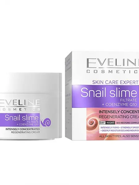 Eveline Cosmetics Skin Care Expert Snail Slime Day and Night Cream 50ml – Κρέμα Προσώπου με Έκκριμα Σαλιγκαριού & Q10 για Επανόρθωση, Ελαστικότητα & Αντιρυτιδική Φροντίδα
